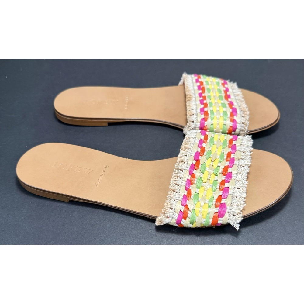 J. Crew Womens Raffia Rainbow Multi Color Yellow Slide Sandals Flats 7.5‎ Italy